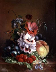 Stillleben mit Obst und Blumen